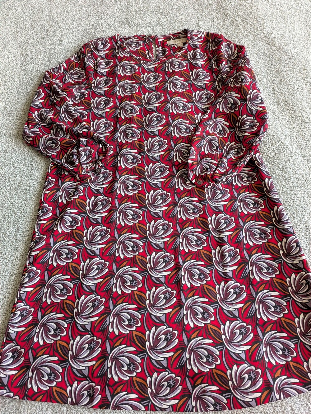 LOFT Red Floral Shift Dress NWOT